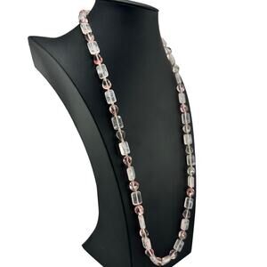 Vintage Pink Lucite Retro Beaded Feminine Extra Long 30" Fashion Necklace